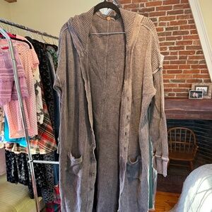 Free People Long Thermal Button Up Hoodie